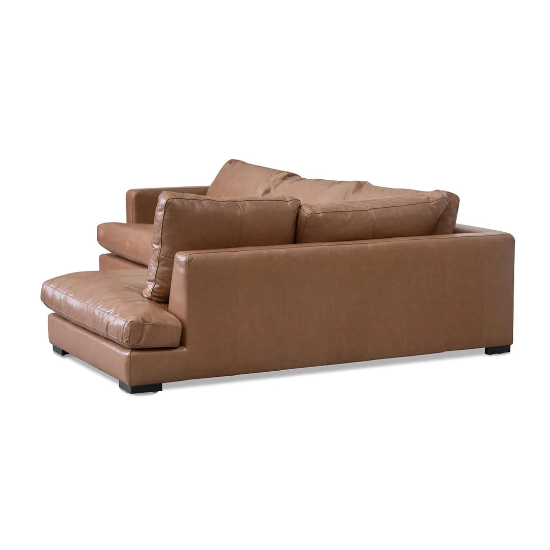 Lucinda 4 Seater Right Chaise Leather Sofa - Caramel Brown