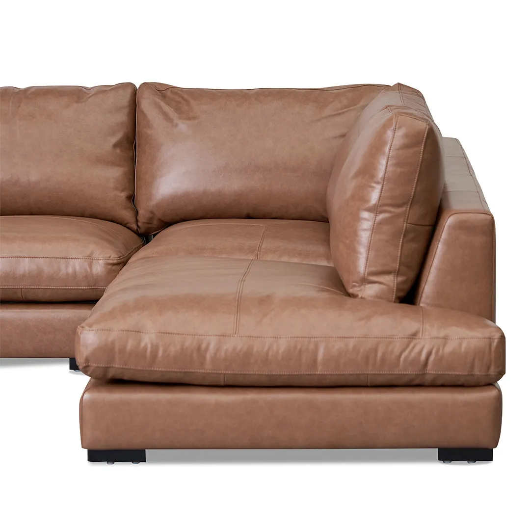 Lucinda 4 Seater Right Chaise Leather Sofa - Caramel Brown