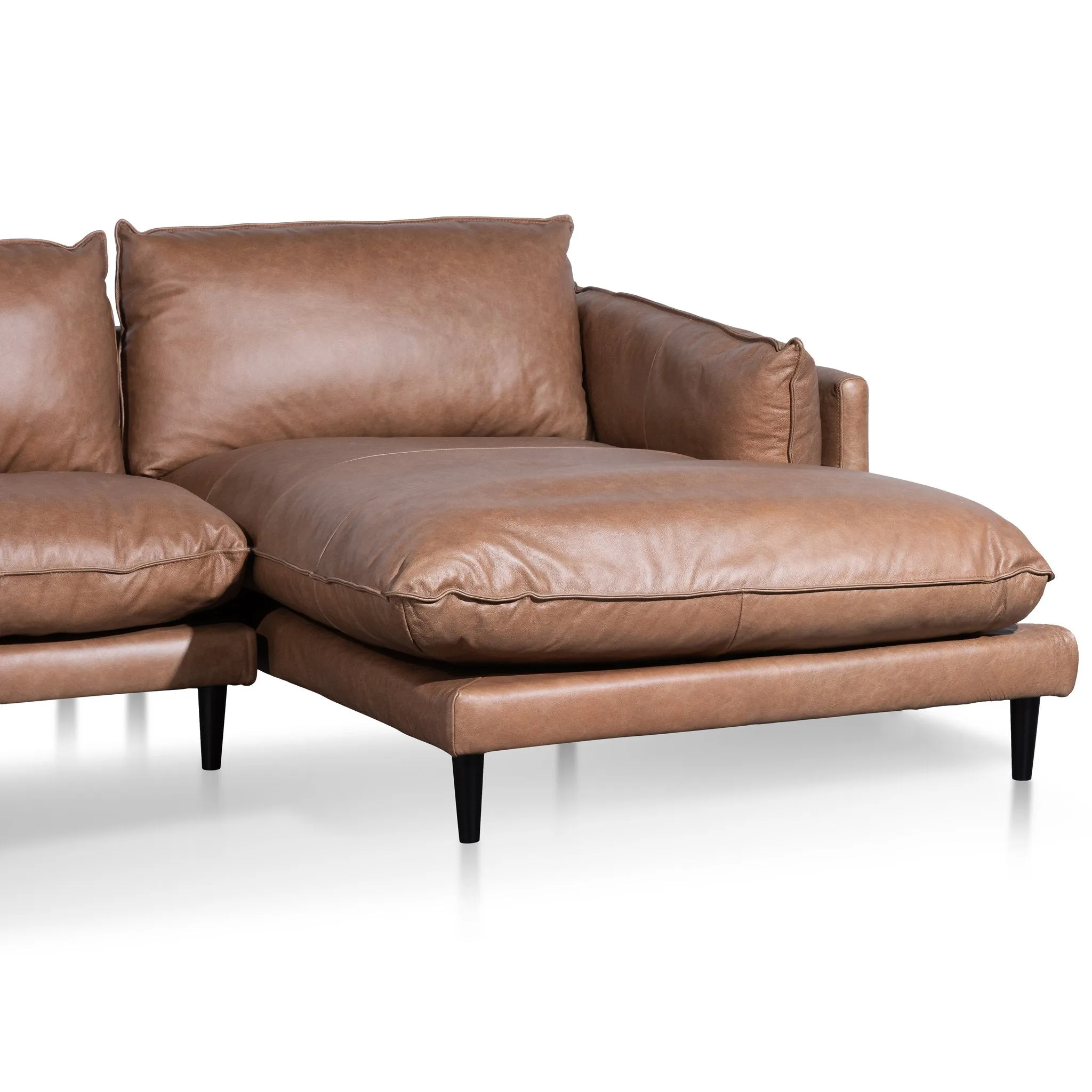 Lucio 4 Seater Right Chaise Leather Sofa - Saddle Brown - Last One