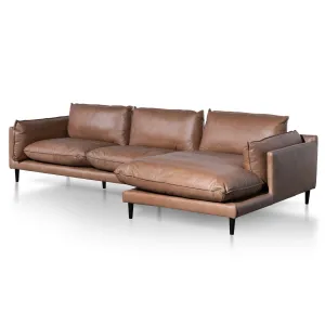 Lucio 4 Seater Right Chaise Leather Sofa - Saddle Brown - Last One