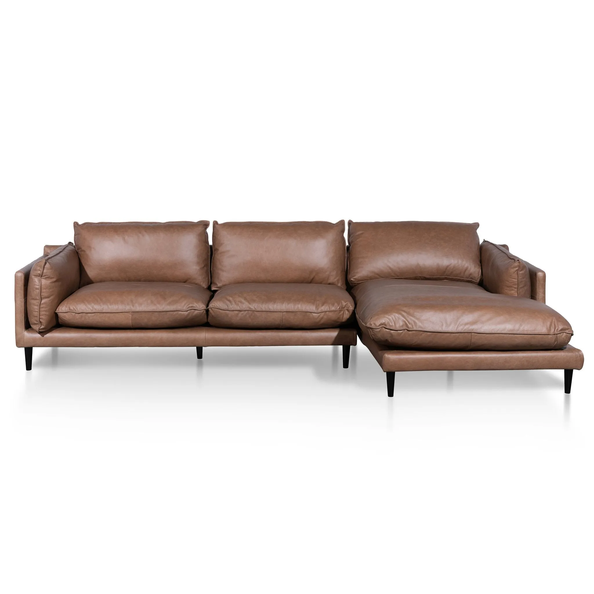 Lucio 4 Seater Right Chaise Leather Sofa - Saddle Brown - Last One