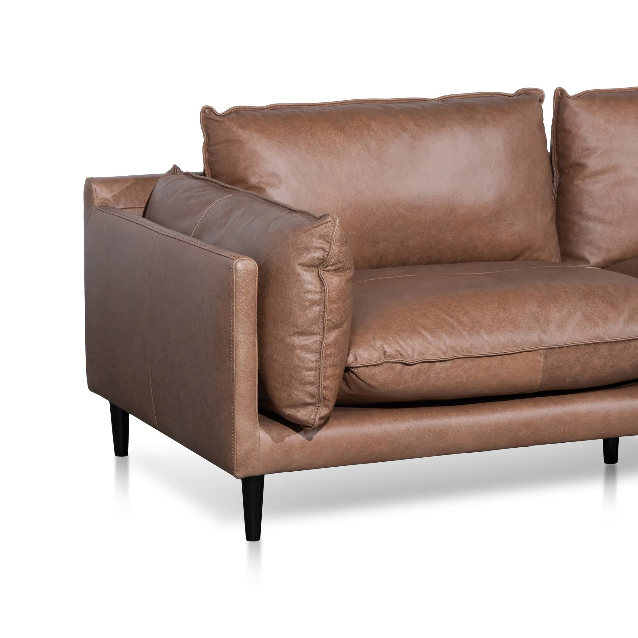 Lucio 4 Seater Right Chaise Leather Sofa - Saddle Brown - Last One