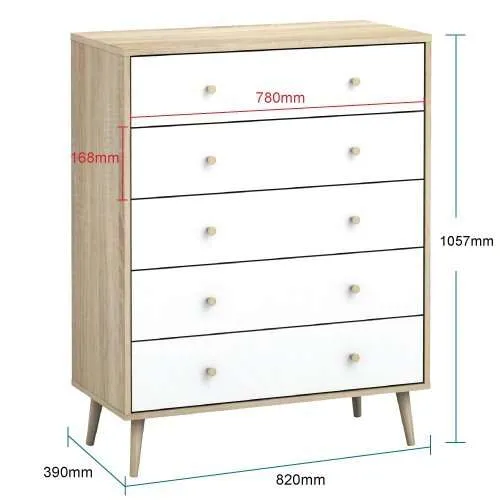 MerryLuk 5 Drawers Chest Dresser with 2 Bedside Tables