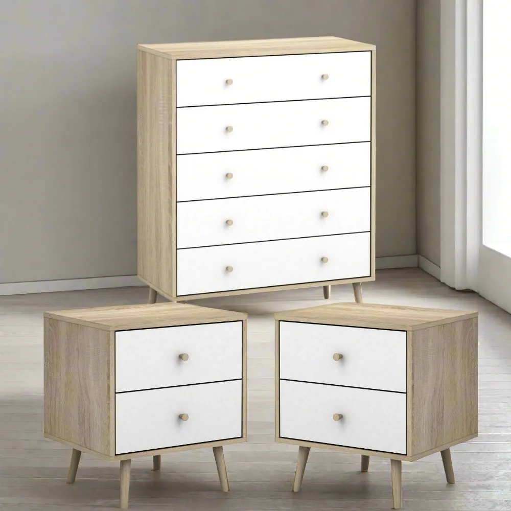 MerryLuk 5 Drawers Chest Dresser with 2 Bedside Tables