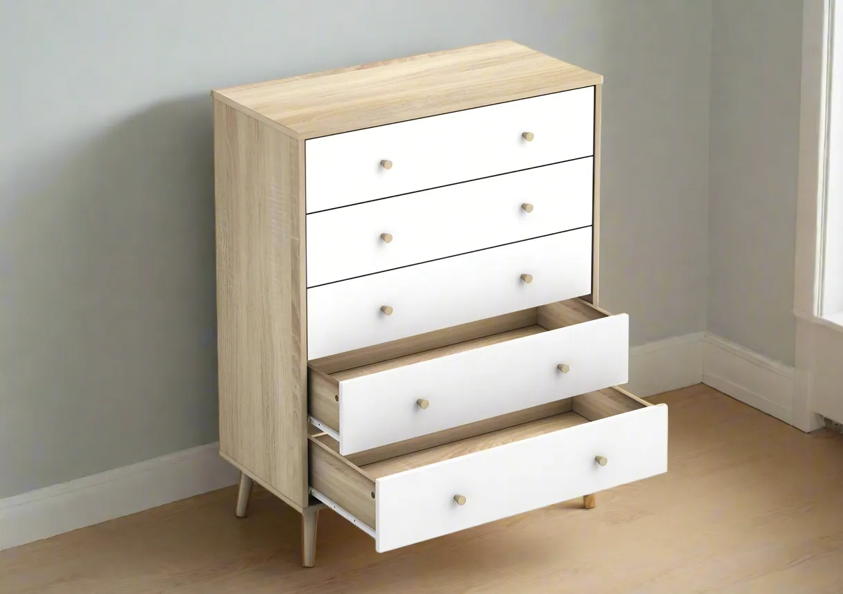 MerryLuk 5 Drawers Chest Dresser with 2 Bedside Tables