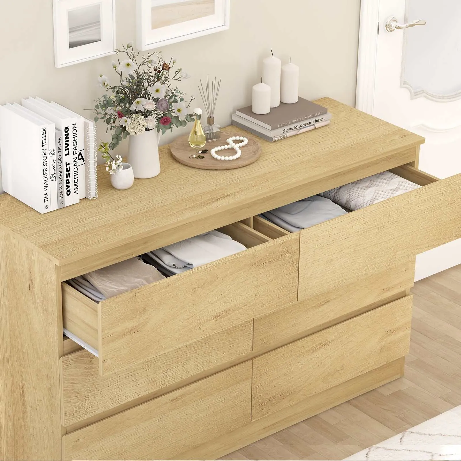 MerryLuk 6 Drawers Chest Dresser with 2 Bedside Tables