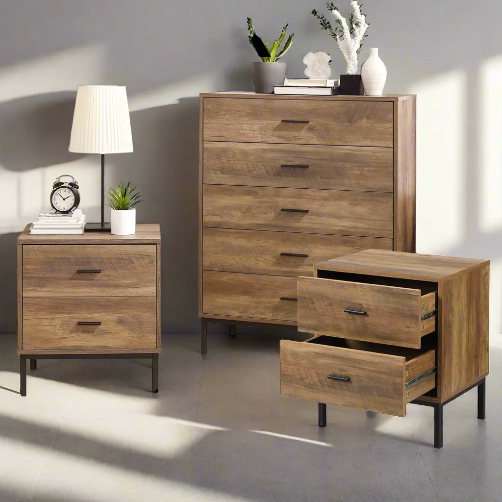 MerryLuk Bronx Chest of 5 Drawers Dresser and Nightstand Set