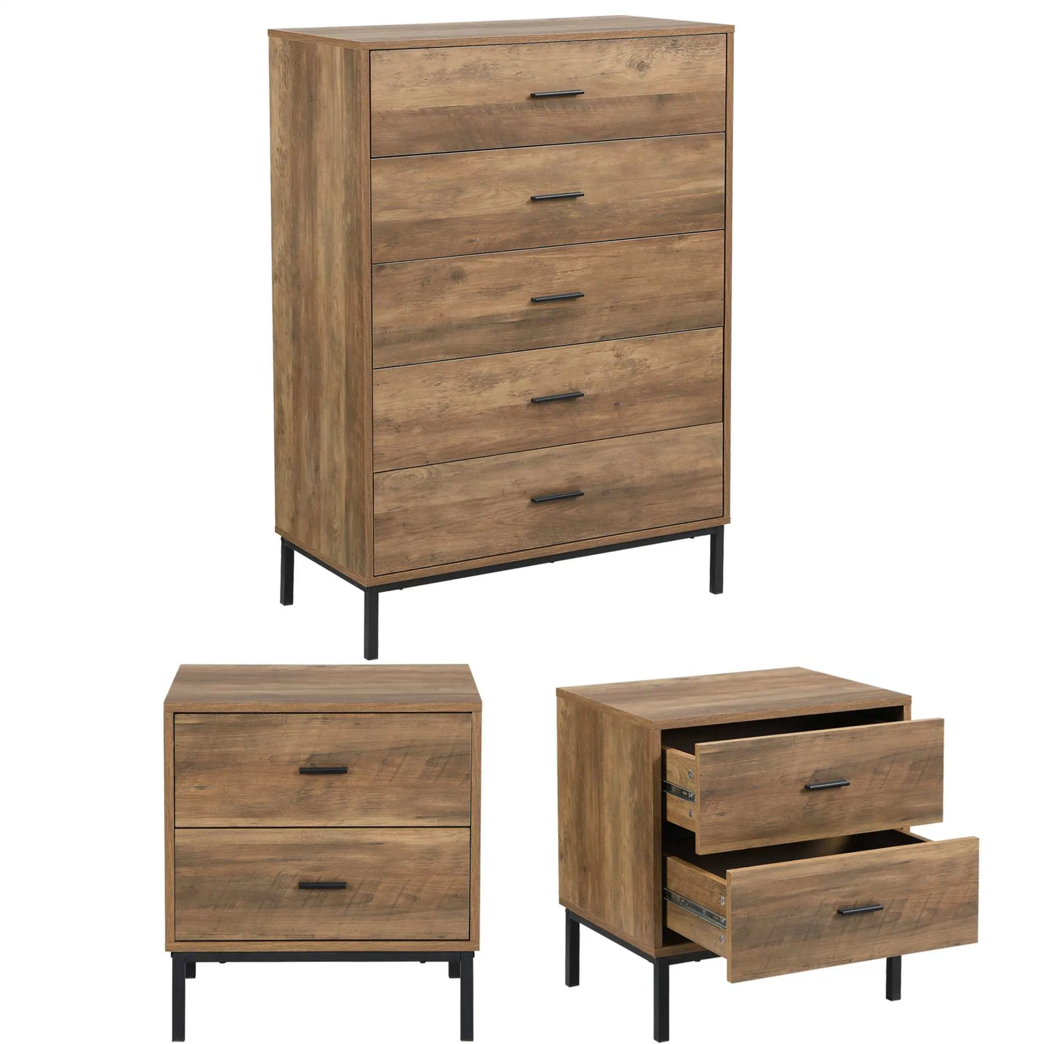 MerryLuk Bronx Chest of 5 Drawers Dresser and Nightstand Set