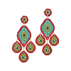 MIGUEL ASES TURQUOISE & RED TEARDROP CHANDELIERS