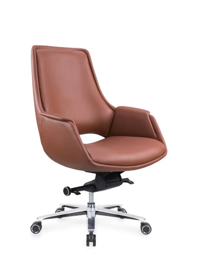 Modern Stylish Height Adjustable Medium Back Executive Office Chair with Genuine Leather Seats for Office, Home