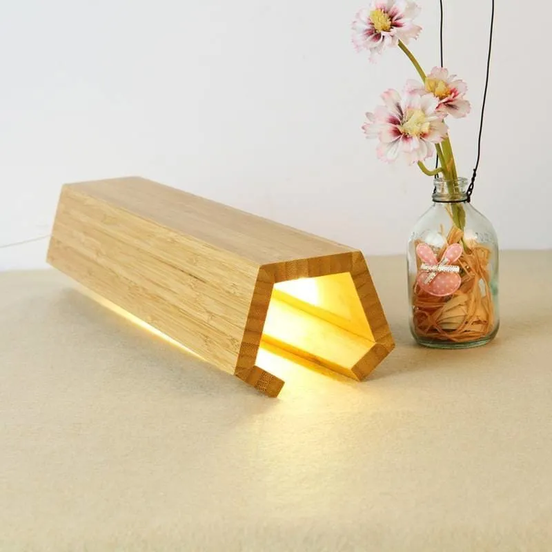 Modern Wooden Pentagonal Table Lamp