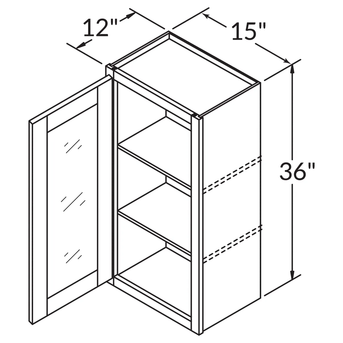 Mullion Door Wall Kitchen Cabinet WMD1536 Shaker Toffee 15 in. width 36 in. height 12 in. depth