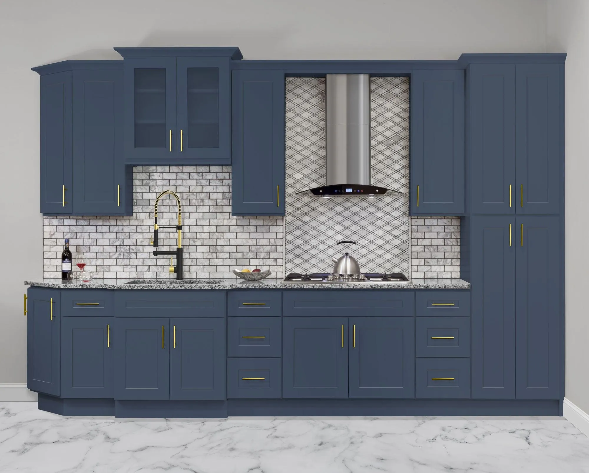 Mullion Door Wall Kitchen Cabinet WMD3630 Danbury Blue LessCare 36 in. width 30 in. height 12 in. depth