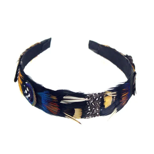 Multi-colored Peacock Feather Hairband 1.25" wide