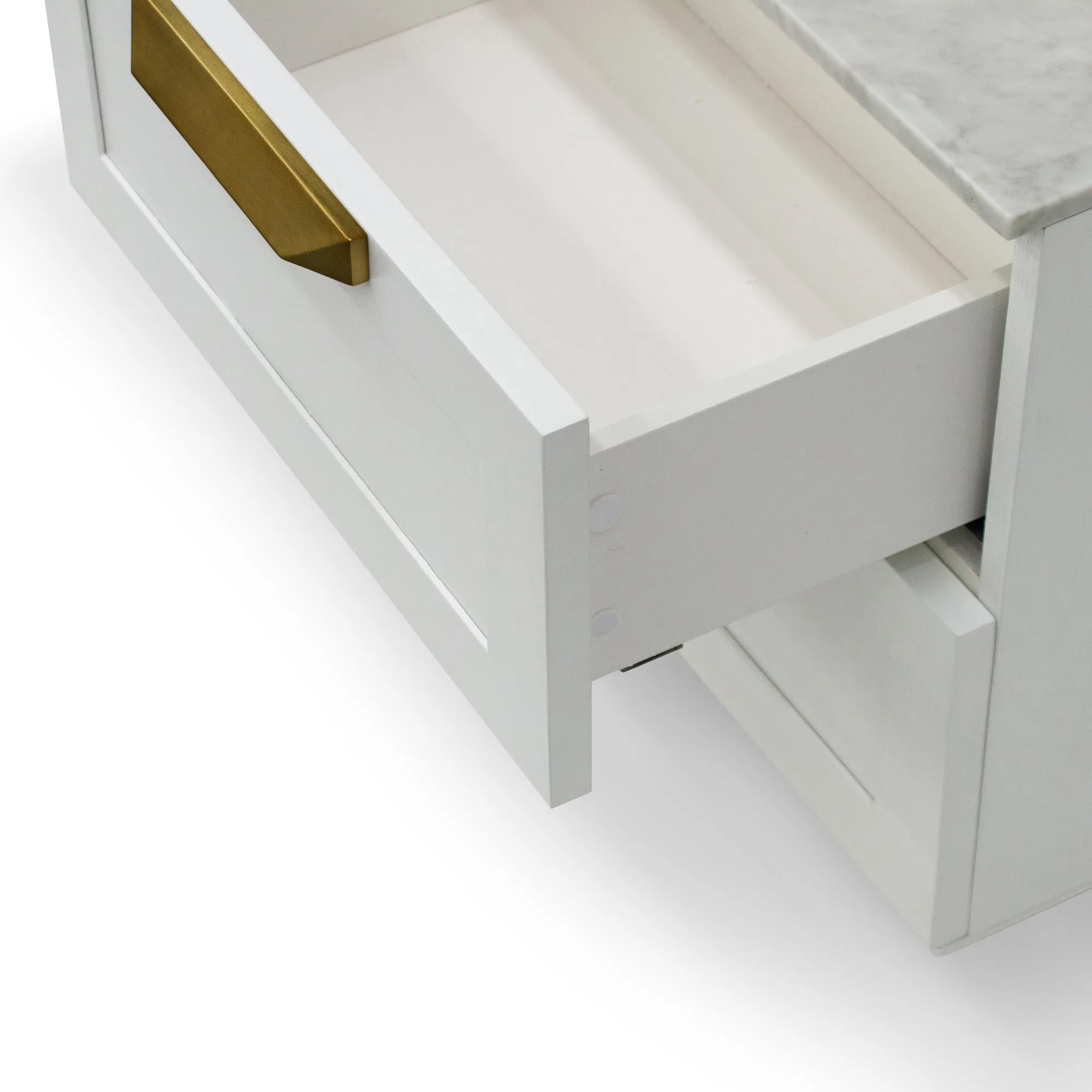 Nelda Bedside Table - White with Marble Top