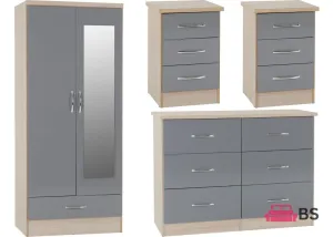 Nevada Grey Gloss 4 Piece Bedroom Furniture Set inc. 6-Drawer Chest by Wholesale Beds & Furniture