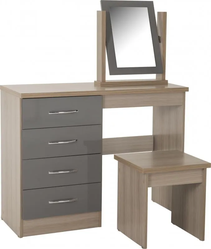 Nevada Grey Gloss and Light Oak Effect 4-Drawer Dressing Table Set by Wholesale Beds & Furniture