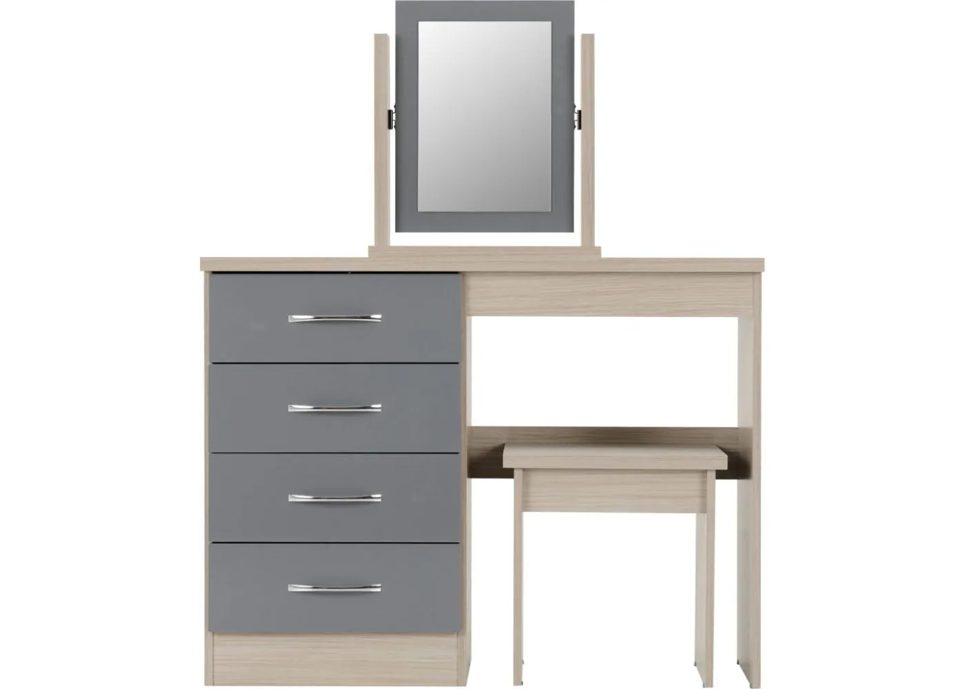 Nevada Grey Gloss and Light Oak Effect 4-Drawer Dressing Table Set by Wholesale Beds & Furniture