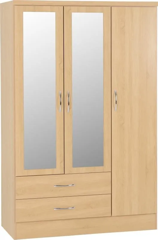 Nevada Sonoma Oak Effect 3-Door 2-Drawer Mirrored Wardrobe by Wholesale Beds & Furniture