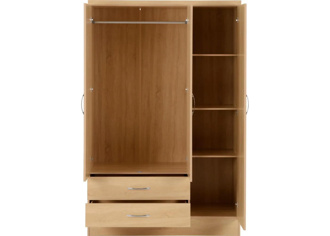 Nevada Sonoma Oak Effect 3-Door 2-Drawer Mirrored Wardrobe by Wholesale Beds & Furniture