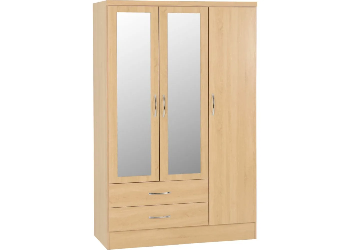 Nevada Sonoma Oak Effect 3-Door 2-Drawer Mirrored Wardrobe by Wholesale Beds & Furniture