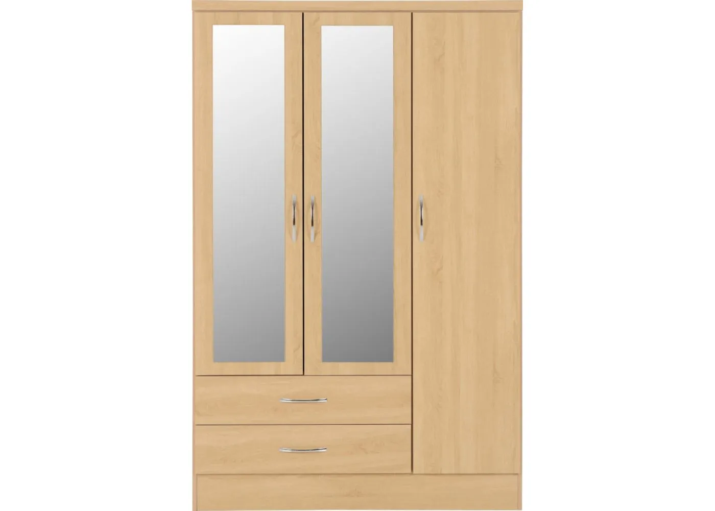 Nevada Sonoma Oak Effect 3-Door 2-Drawer Mirrored Wardrobe by Wholesale Beds & Furniture