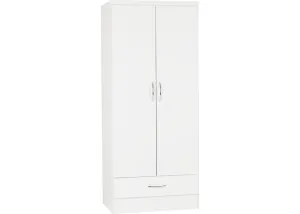 Nevada White Gloss 2-Door 1-Drawer Wardrobe by Wholesale Beds & Furniture