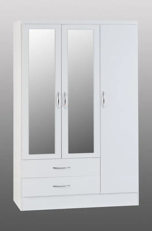 Nevada White Gloss 3-Door 2-Drawer Mirrored Wardrobe by Wholesale Beds & Furniture