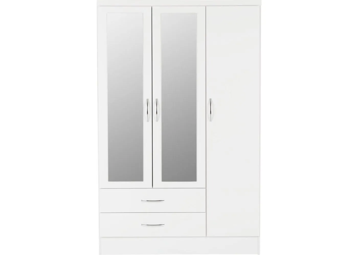 Nevada White Gloss 3-Door 2-Drawer Mirrored Wardrobe by Wholesale Beds & Furniture