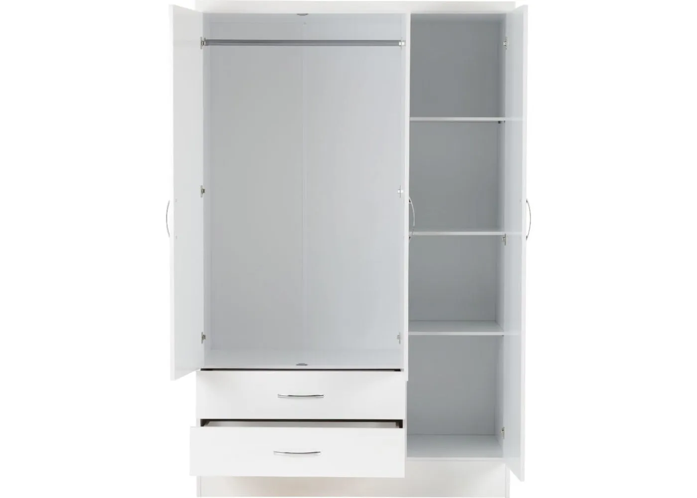 Nevada White Gloss 3-Door 2-Drawer Mirrored Wardrobe by Wholesale Beds & Furniture