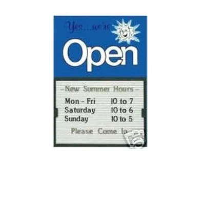 Open Closed Blue with Sun 14"x20" Message Slider Board Sign