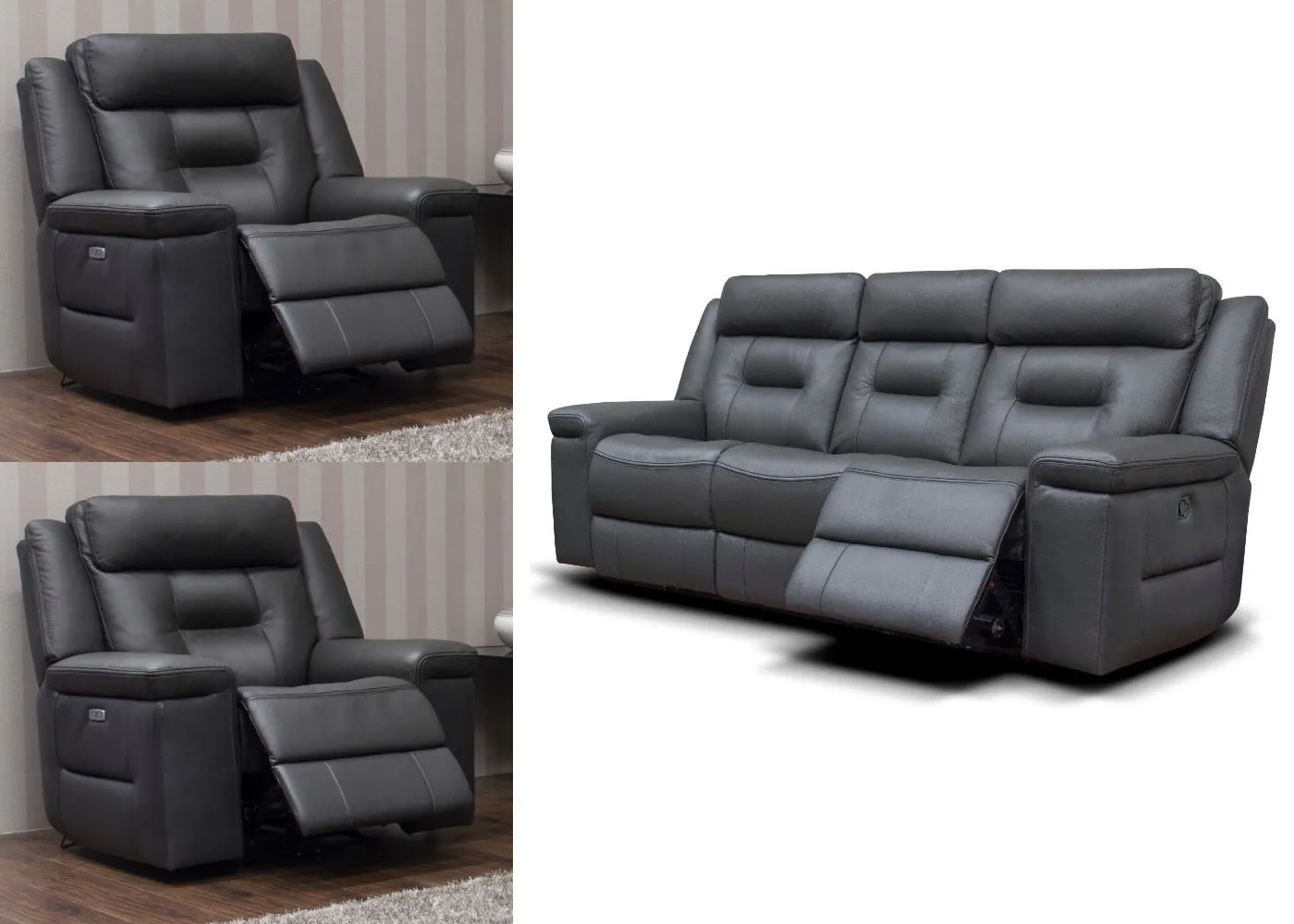 Osbourne Full Leather Sofa Range by SofaHouse - 3 2 1 Suite - Dark Grey