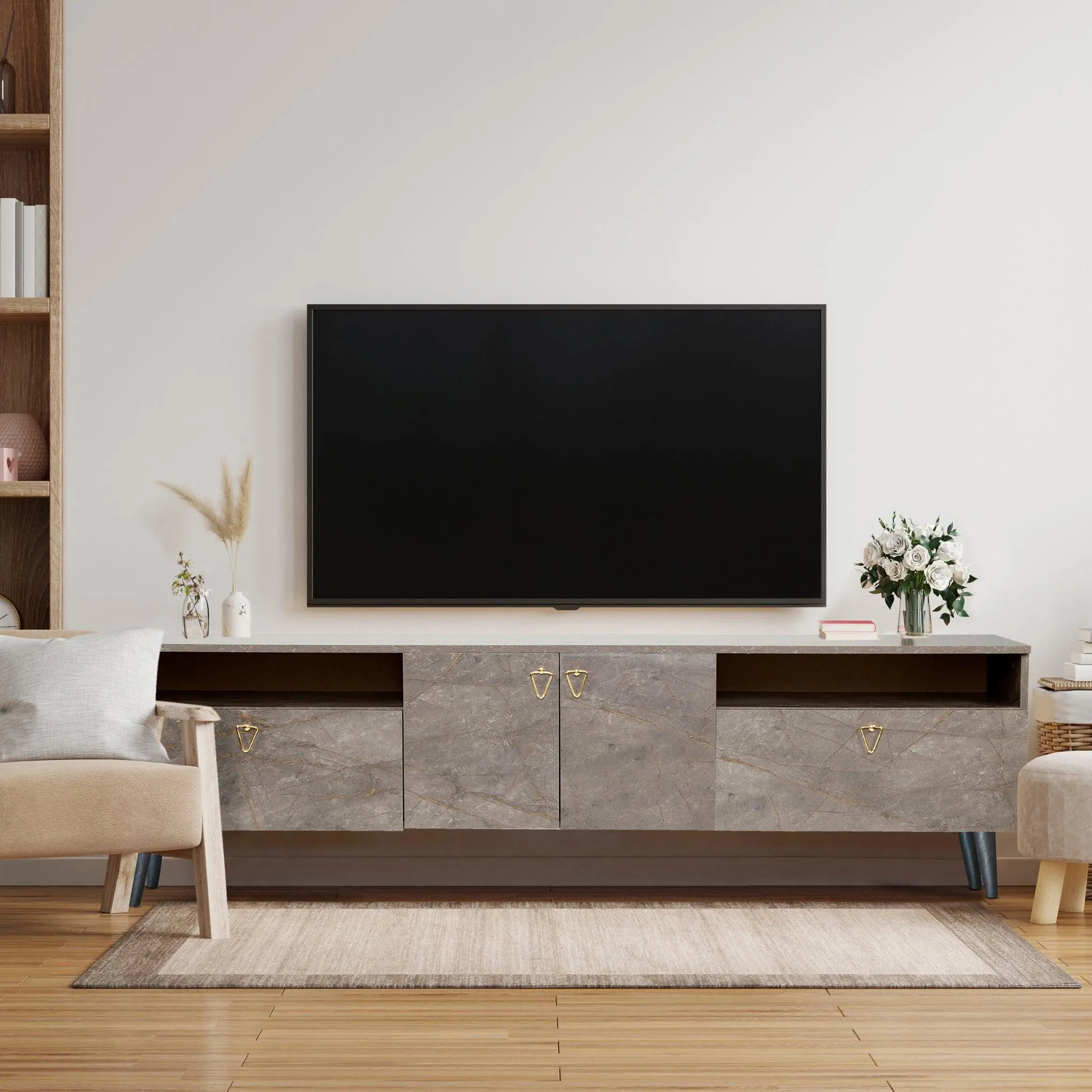 Pamukkale TV Unit - Grey Marble Effect