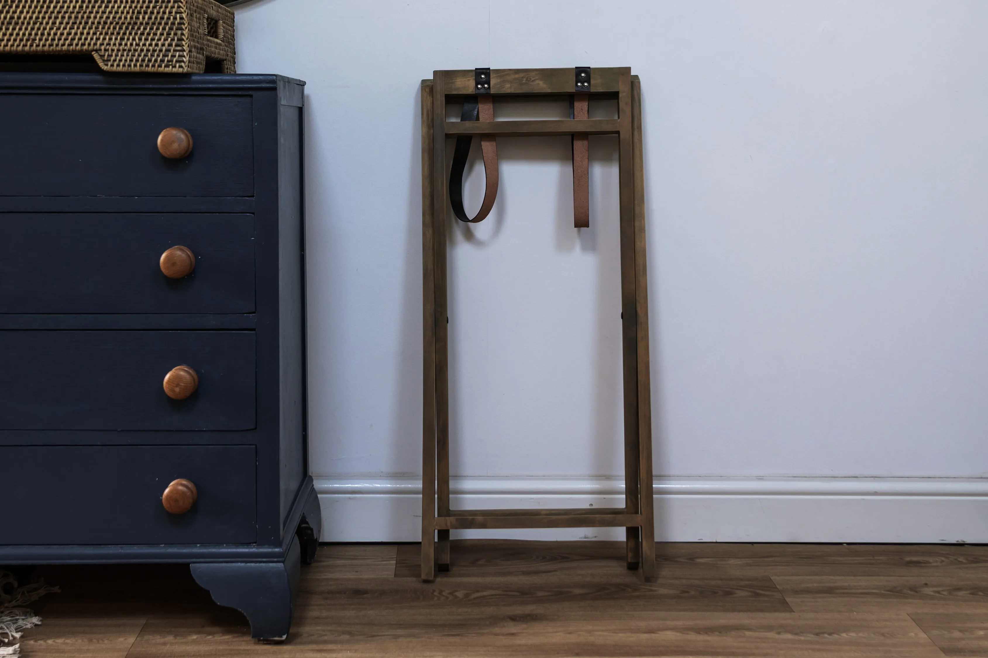 Rattan and Mahogony Butlers Tray Side Table