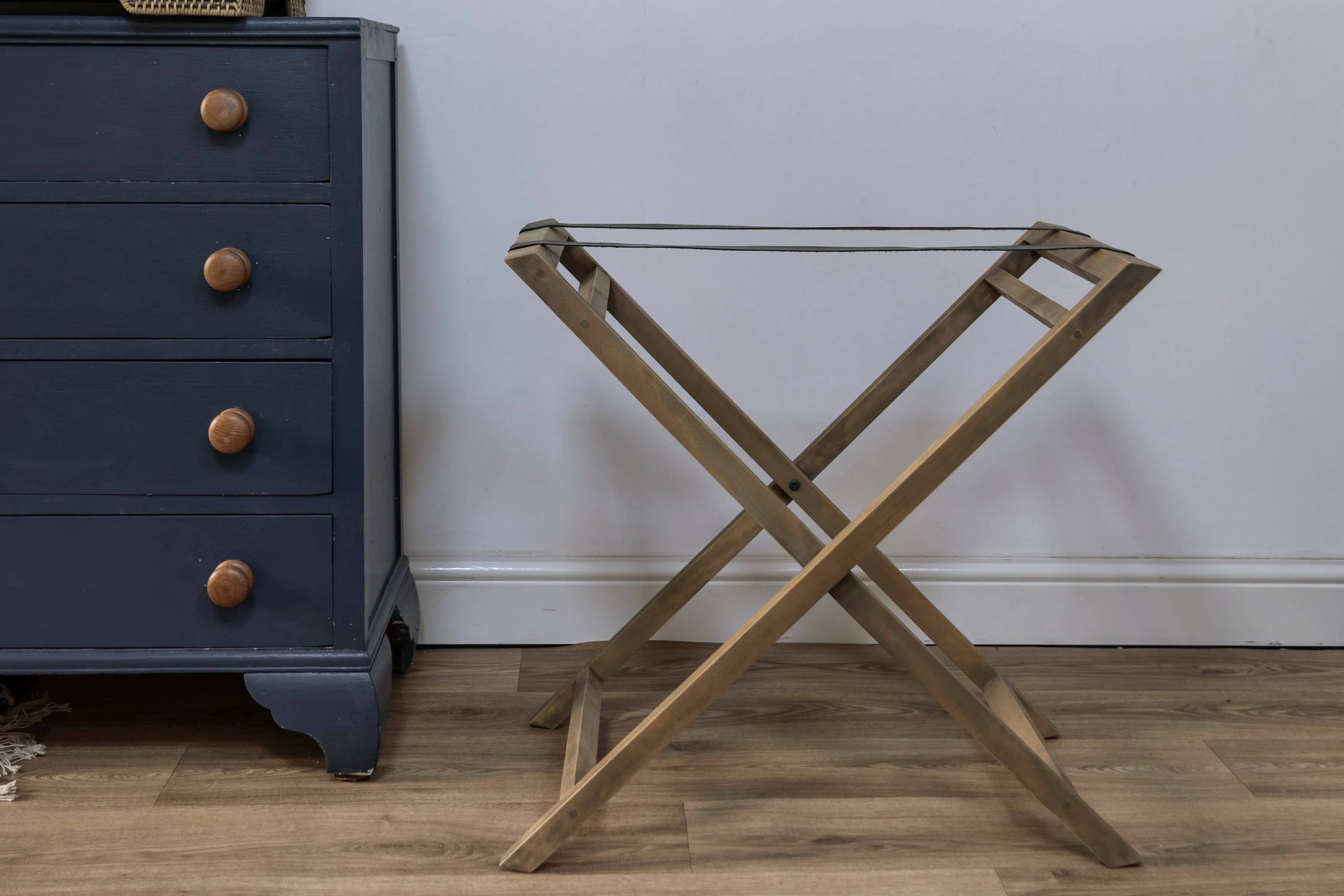 Rattan and Mahogony Butlers Tray Side Table