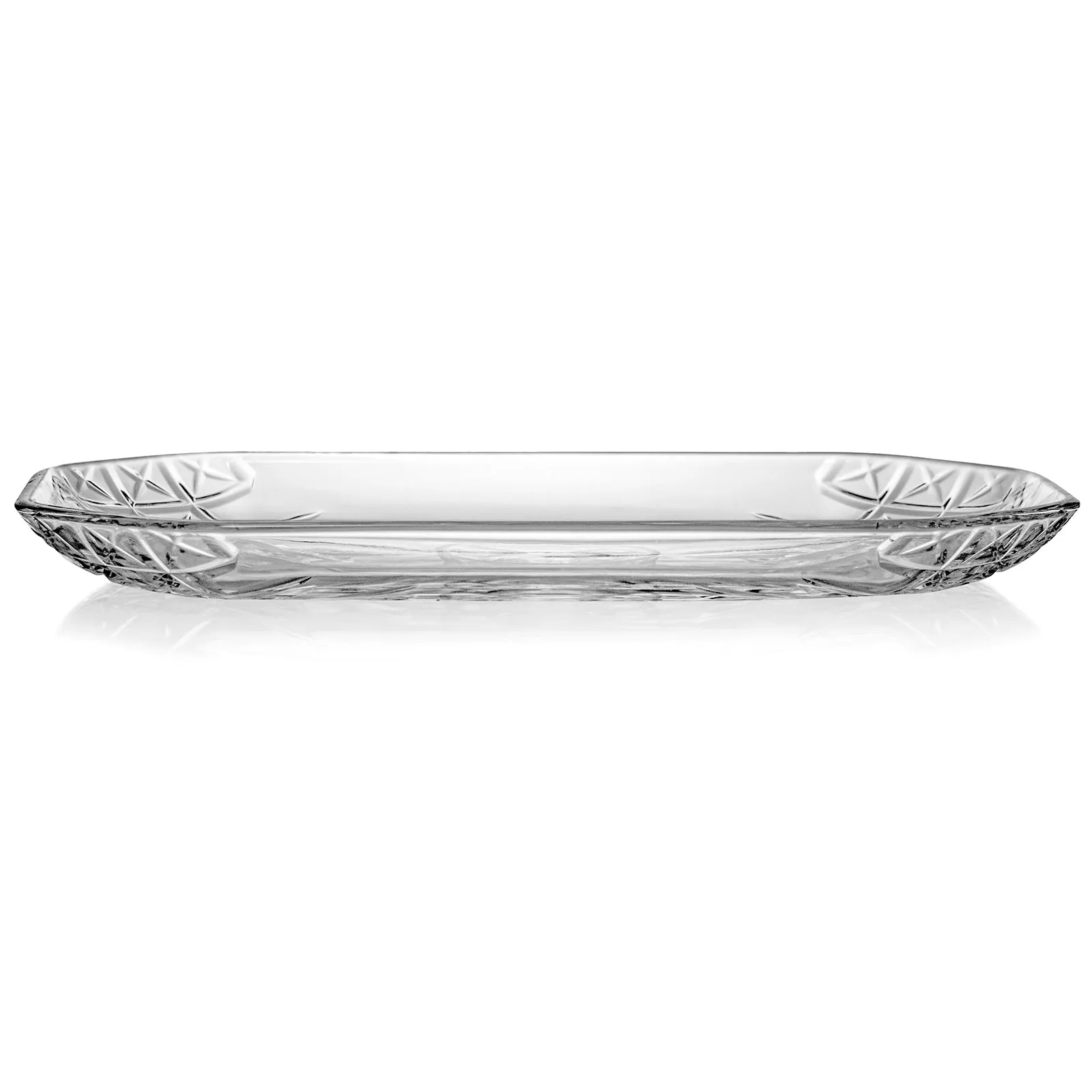 Red Co. 12” x 7” Rectangular Traditional Cut Glass Appetizer Serving Platter, Clear