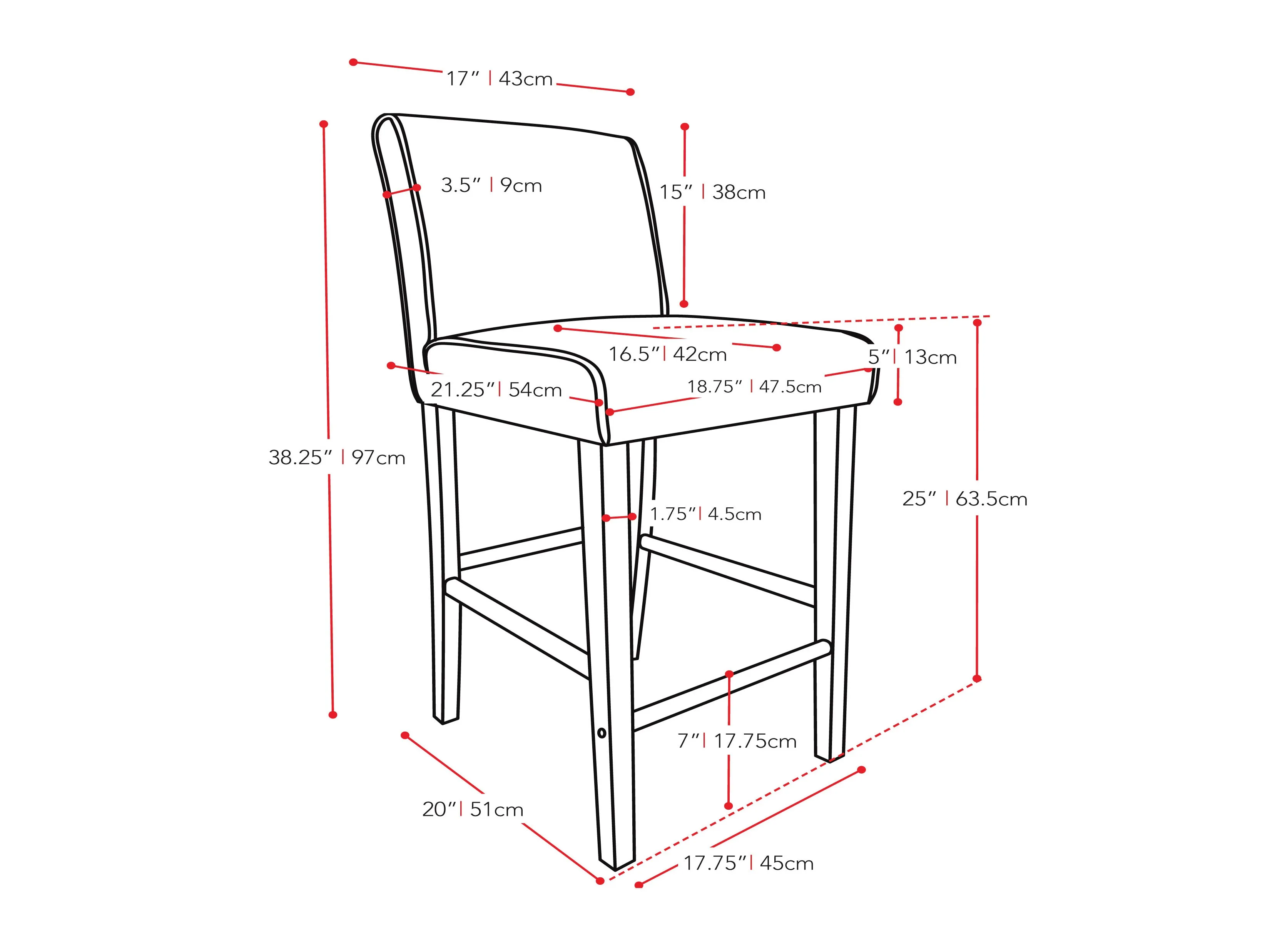 Red Counter Height Wooden Bar Stool