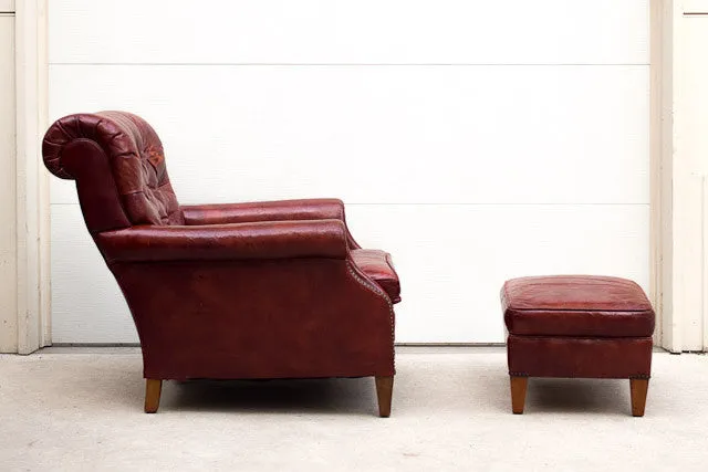 Red Leather Chair & Ottoman