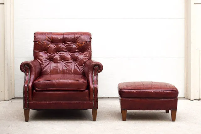 Red Leather Chair & Ottoman