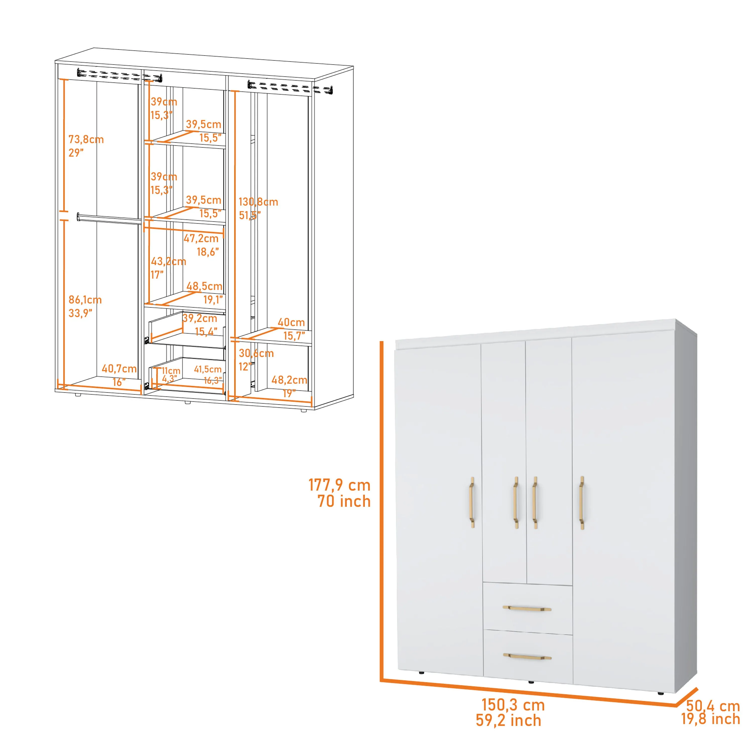 Riley All-In-One 2-Door Armoire White