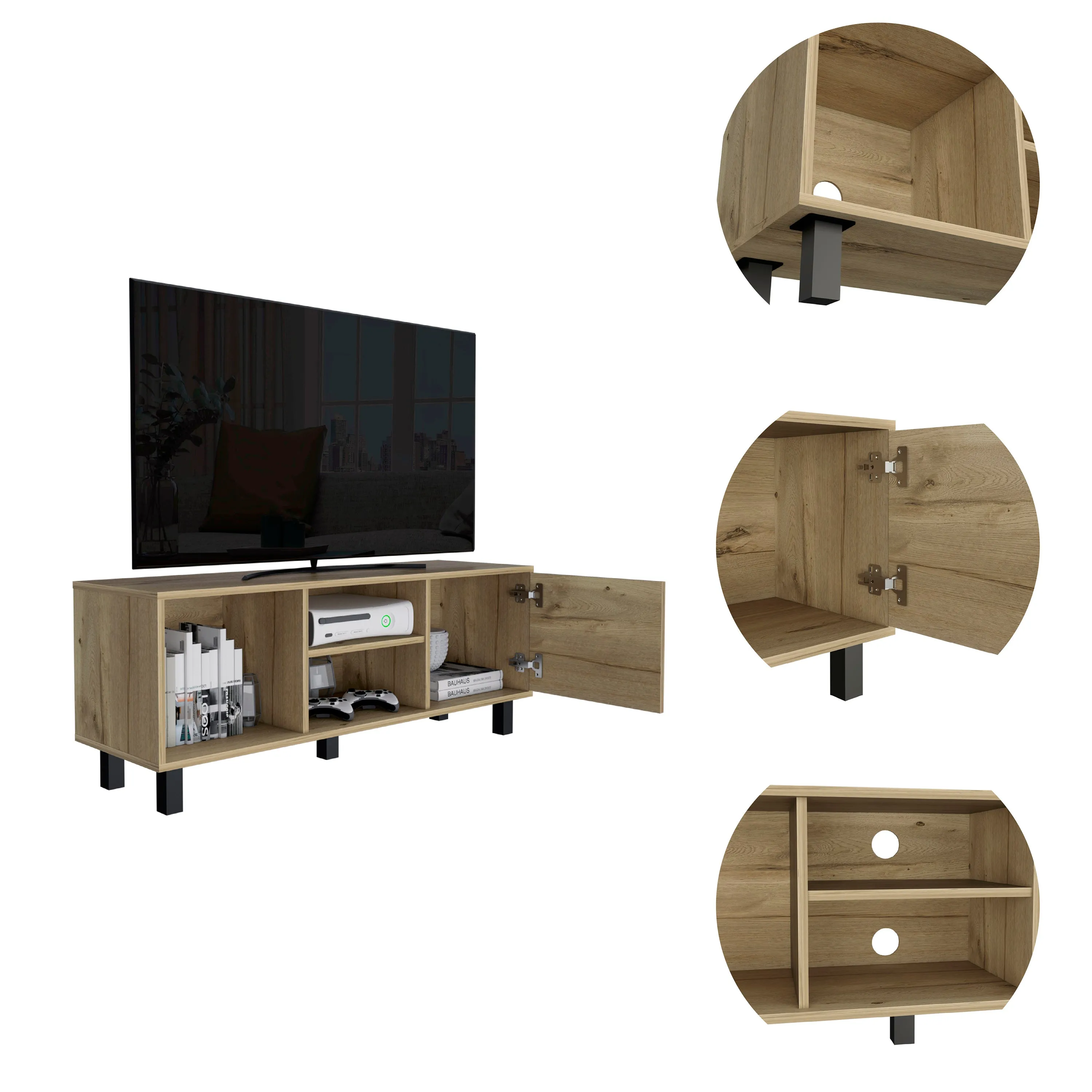 Rome TV Stand For TV´s up 43", Two Open Shelves, One Cabinet, One Big Open Shelf