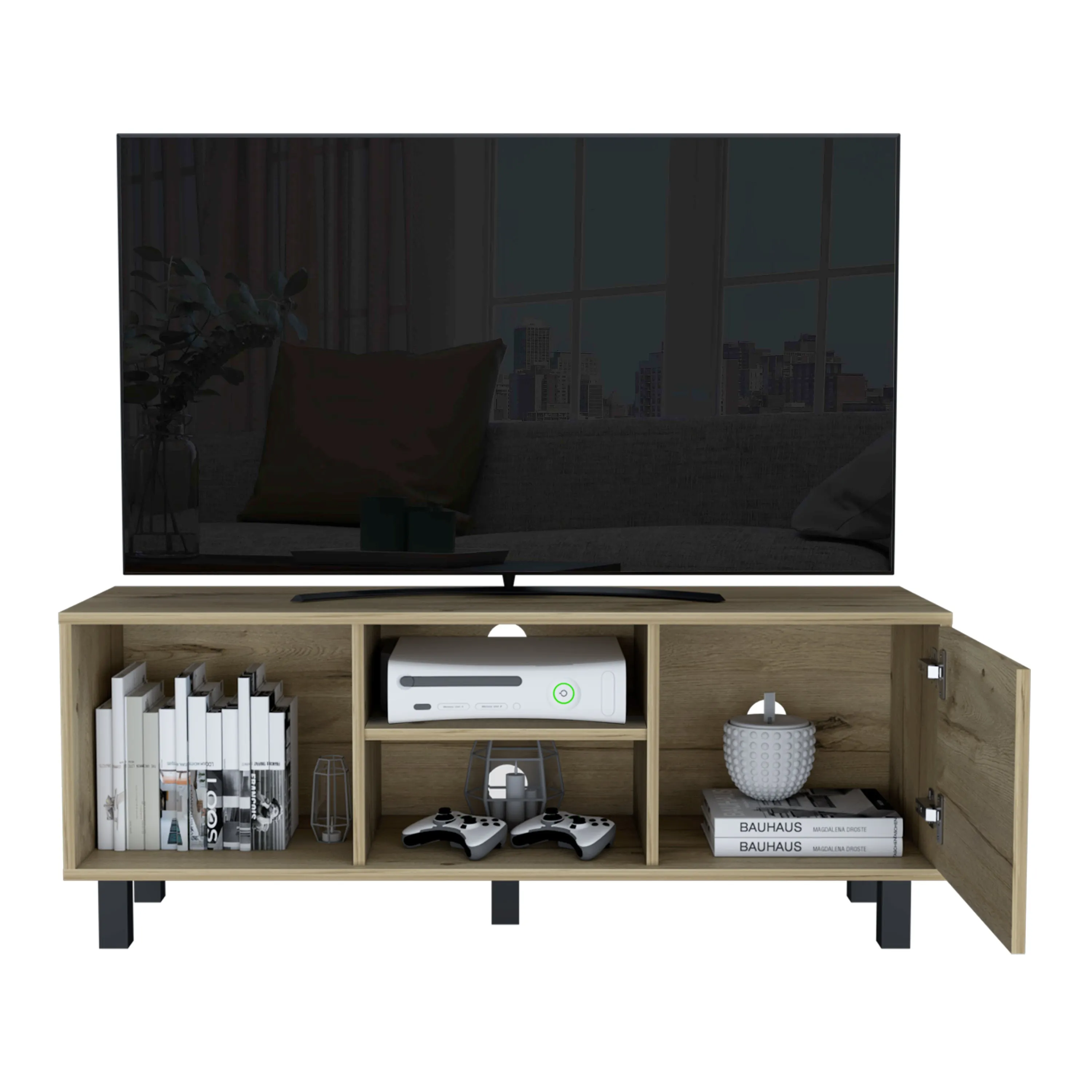 Rome TV Stand For TV´s up 43", Two Open Shelves, One Cabinet, One Big Open Shelf