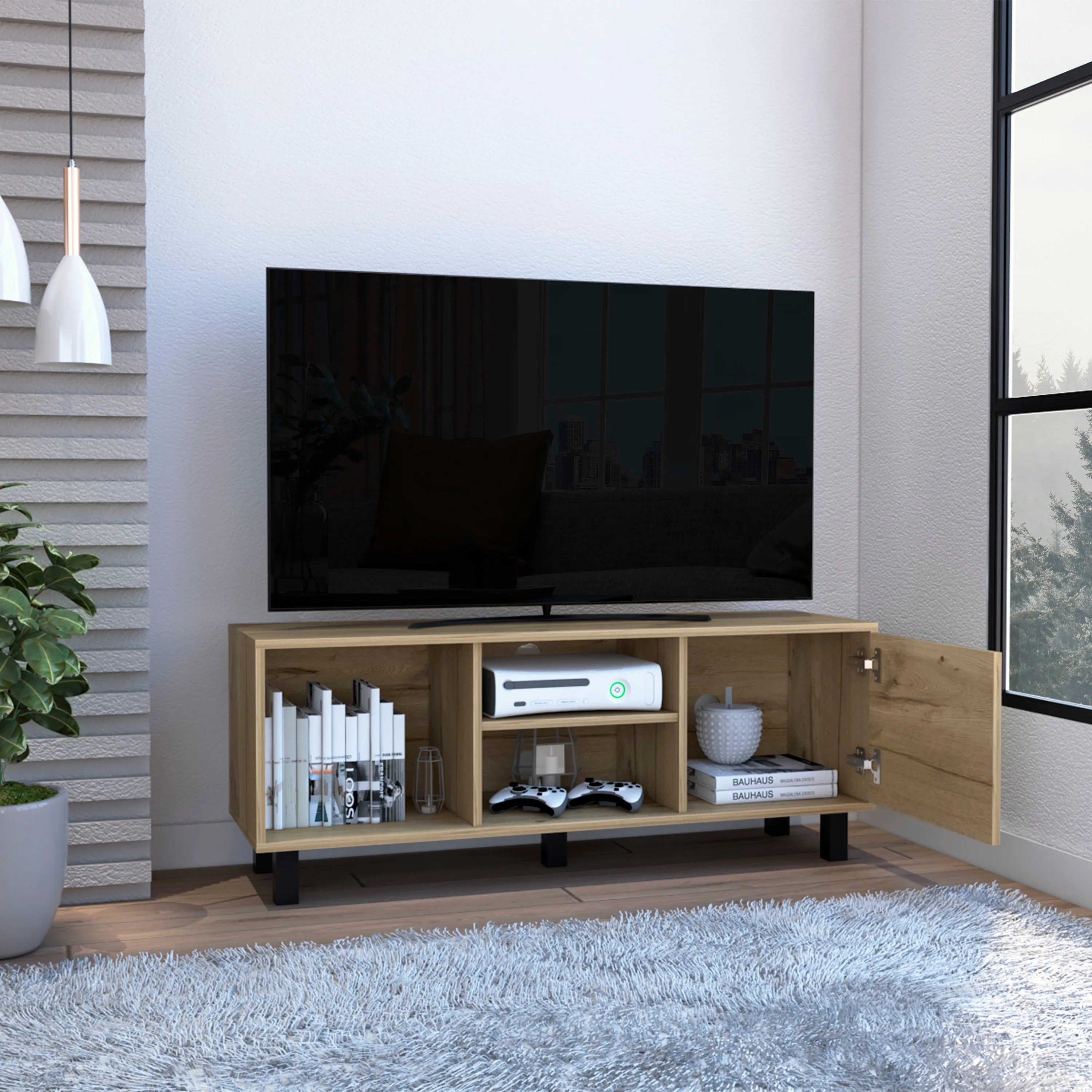 Rome TV Stand For TV´s up 43", Two Open Shelves, One Cabinet, One Big Open Shelf