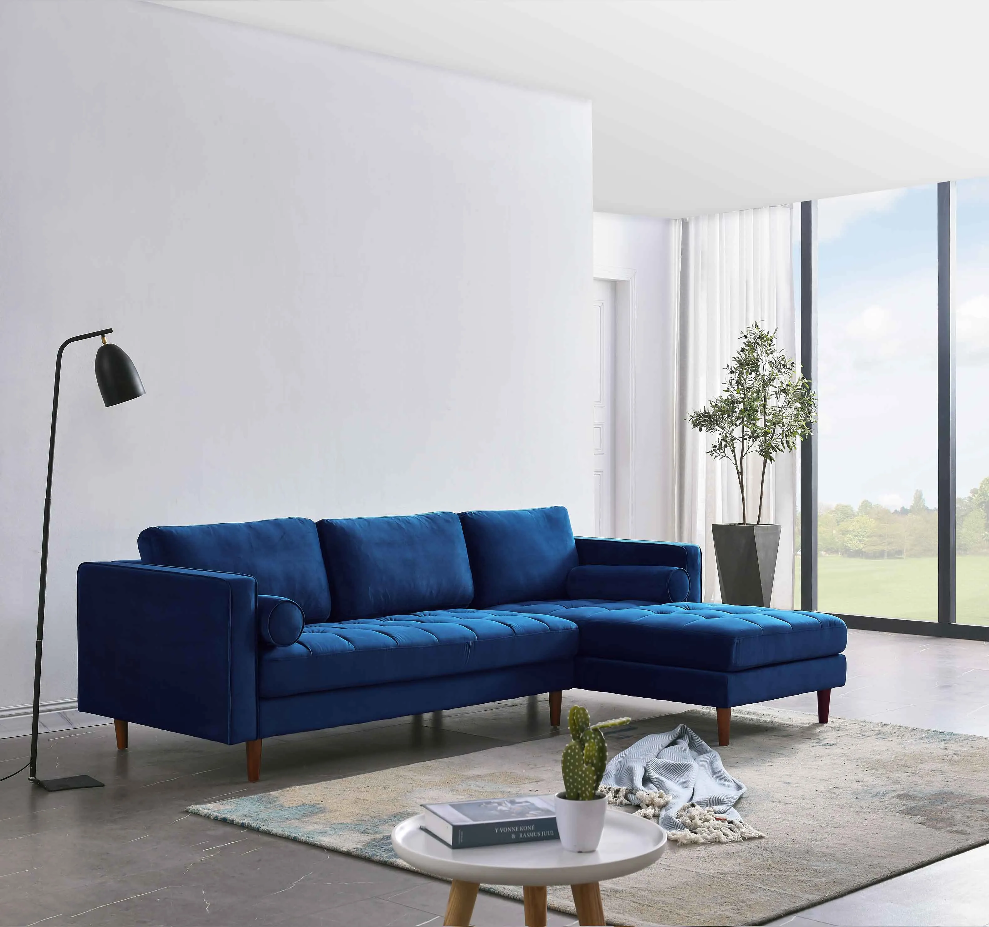 Rubeza Scott 4 Seater Right Hand Facing Chaise End Corner Sofa - Indigo Blue