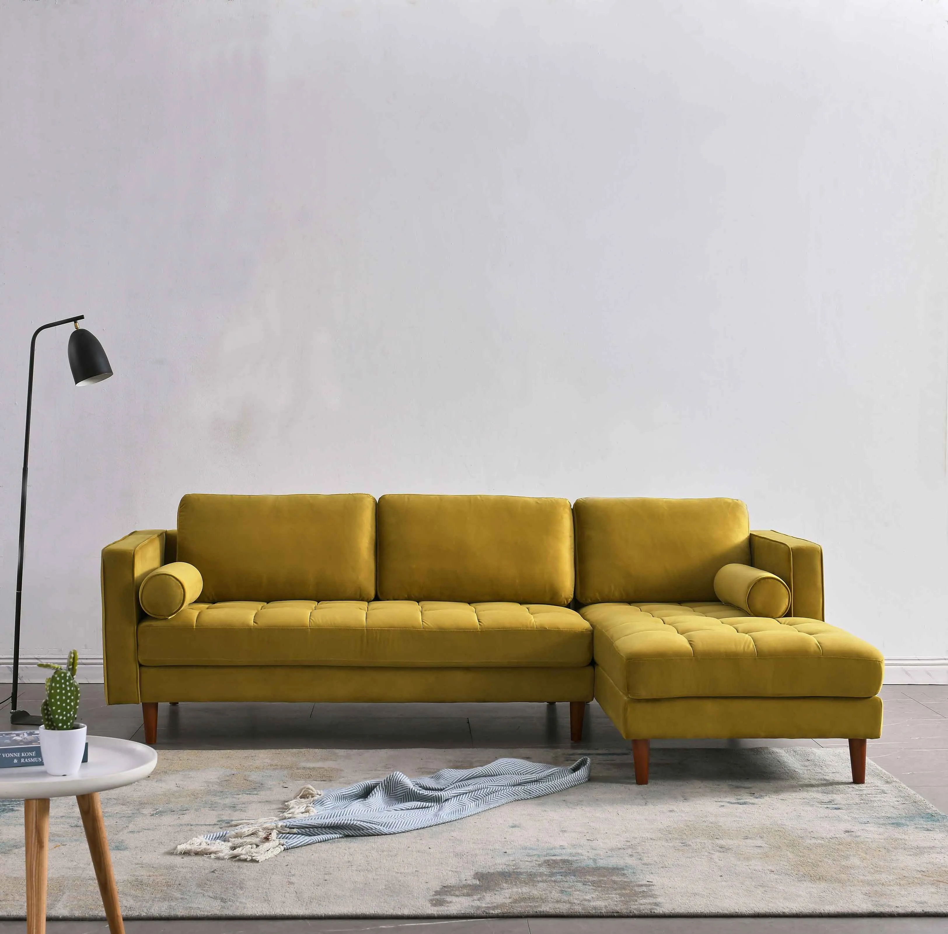 Rubeza Scott 4 Seater Right Hand Facing Chaise End Corner Sofa - Posh Gold