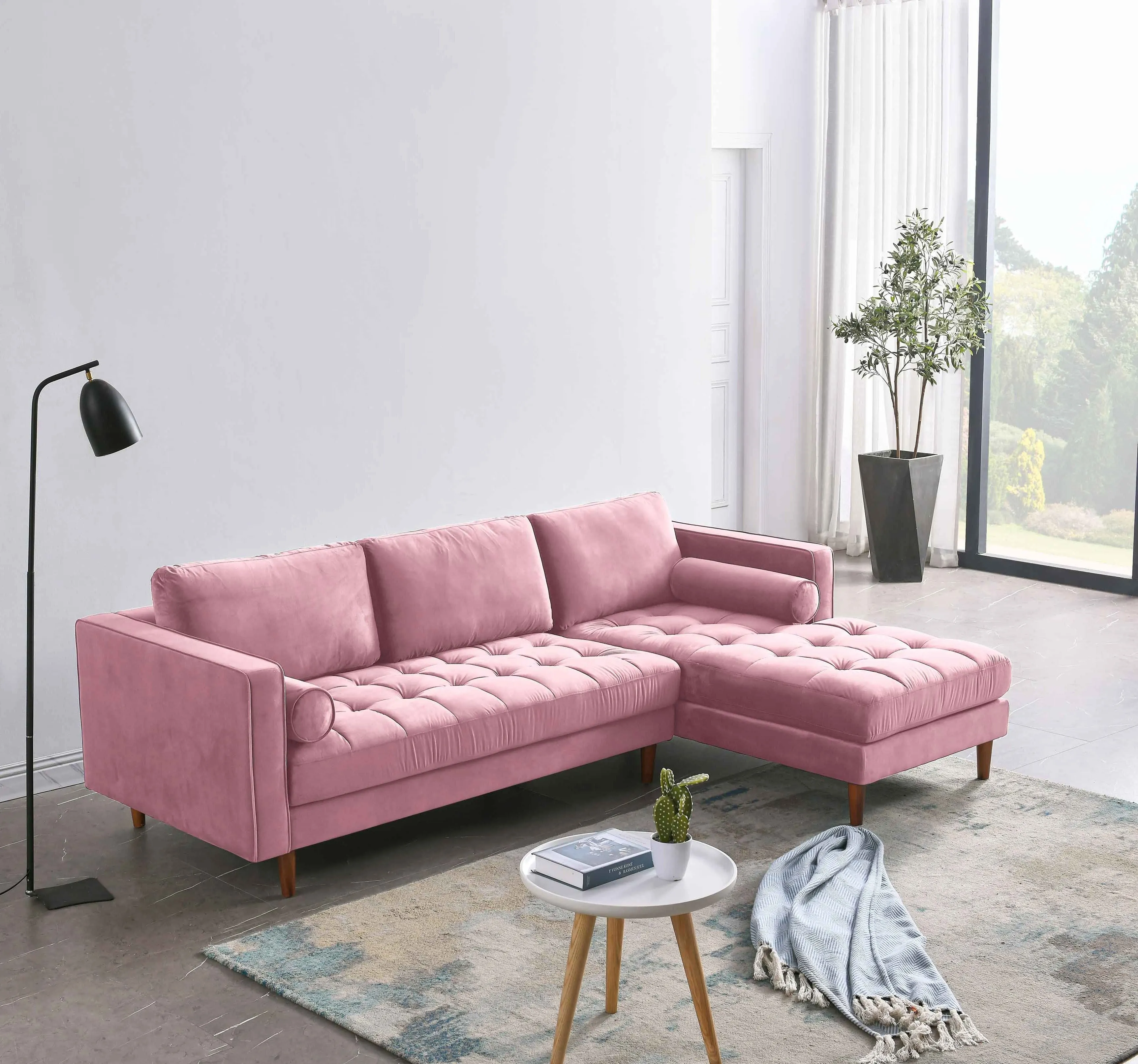 Rubeza Scott 4 Seater Right Hand Facing Chaise End Corner Sofa  - Taffy Pink