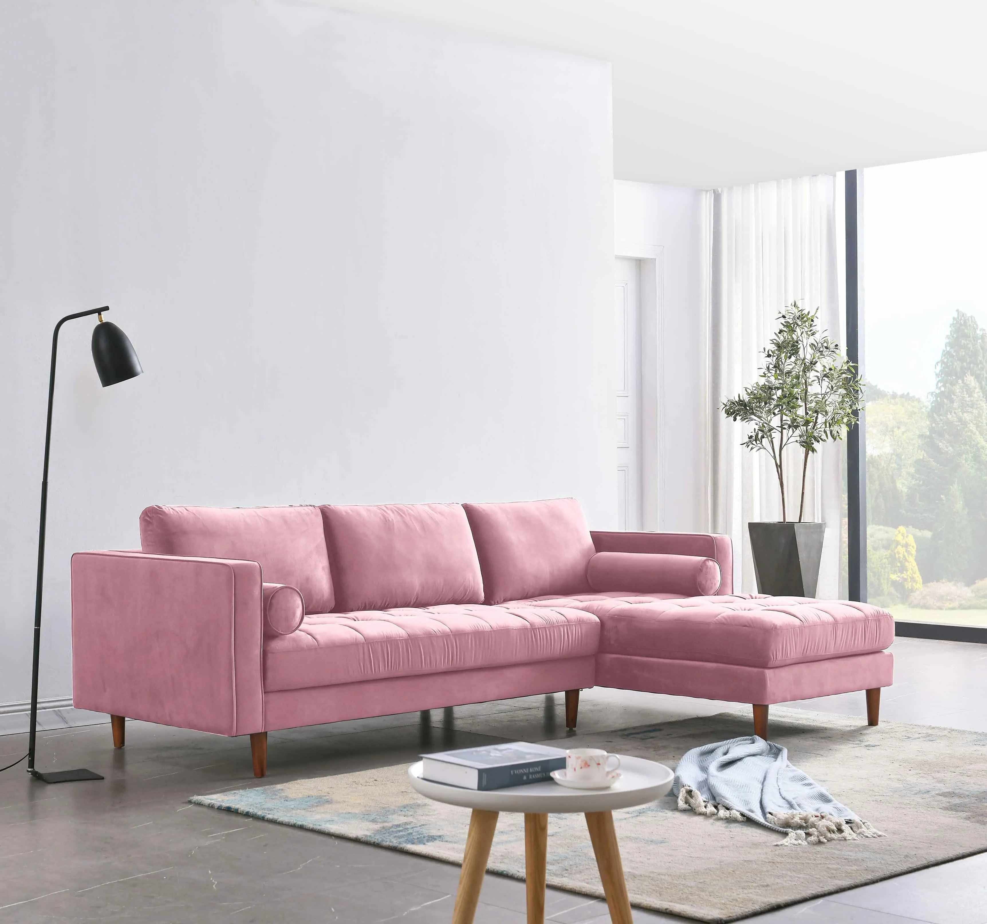 Rubeza Scott 4 Seater Right Hand Facing Chaise End Corner Sofa  - Taffy Pink