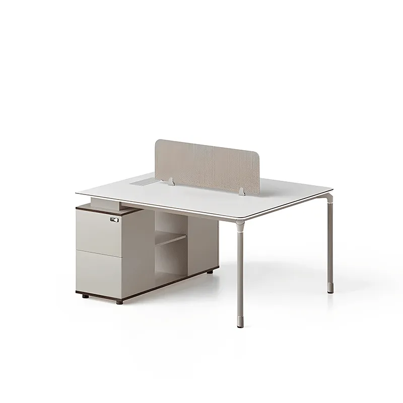 Sleek Beige Office Staff Desk with Cable Management Box