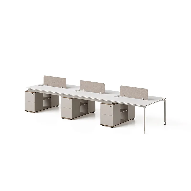 Sleek Beige Office Staff Desk with Cable Management Box