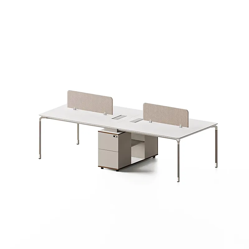 Sleek Beige Office Staff Desk with Cable Management Box